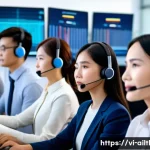 Home 20 감정 인식 AI의 사회적 영향 - A modern Vietnamese customer service call center scene with diverse staff wearing smart casual attir...