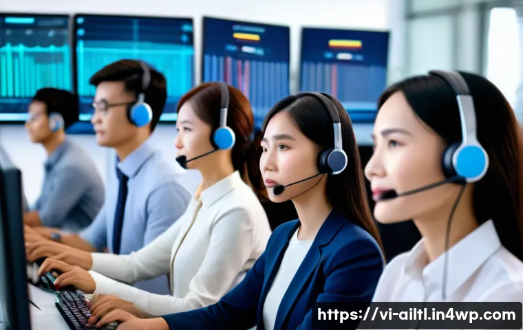 감정 인식 AI의 사회적 영향 - A modern Vietnamese customer service call center scene with diverse staff wearing smart casual attir...
