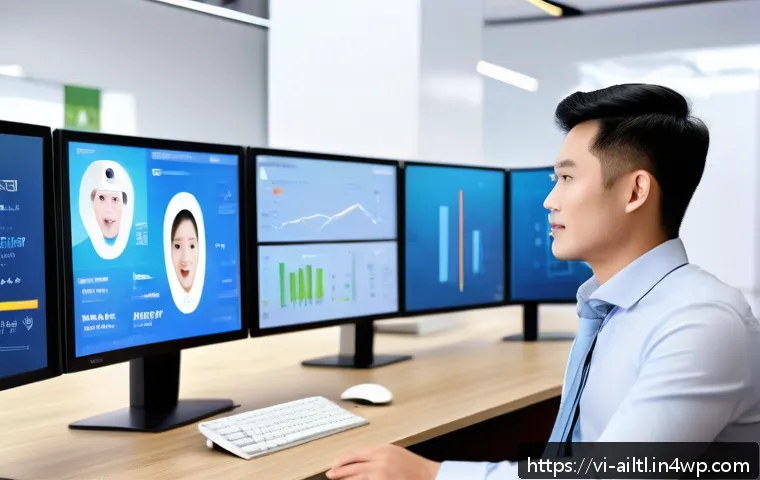 감정 인식 AI의 장비 및 인프라 - A modern Vietnamese customer service center with diverse staff wearing smart casual attire, interact...